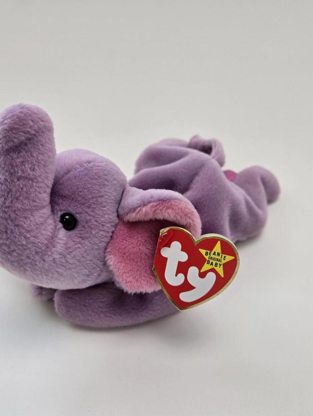 Ty Beanie Baby “Peanut” the Elephant -Hand Dyed Lavender with Pink Ears (6 inch)
